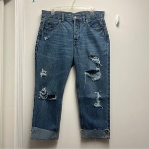 Old Navy Light Blue Slouchy Straight Boyfriend Ripped Cuffed Jeans